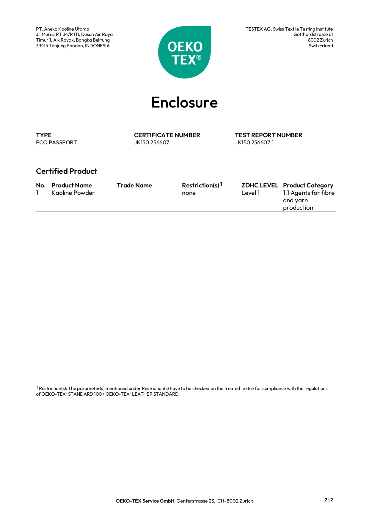 OEKO-TEX ECO PASSPORT