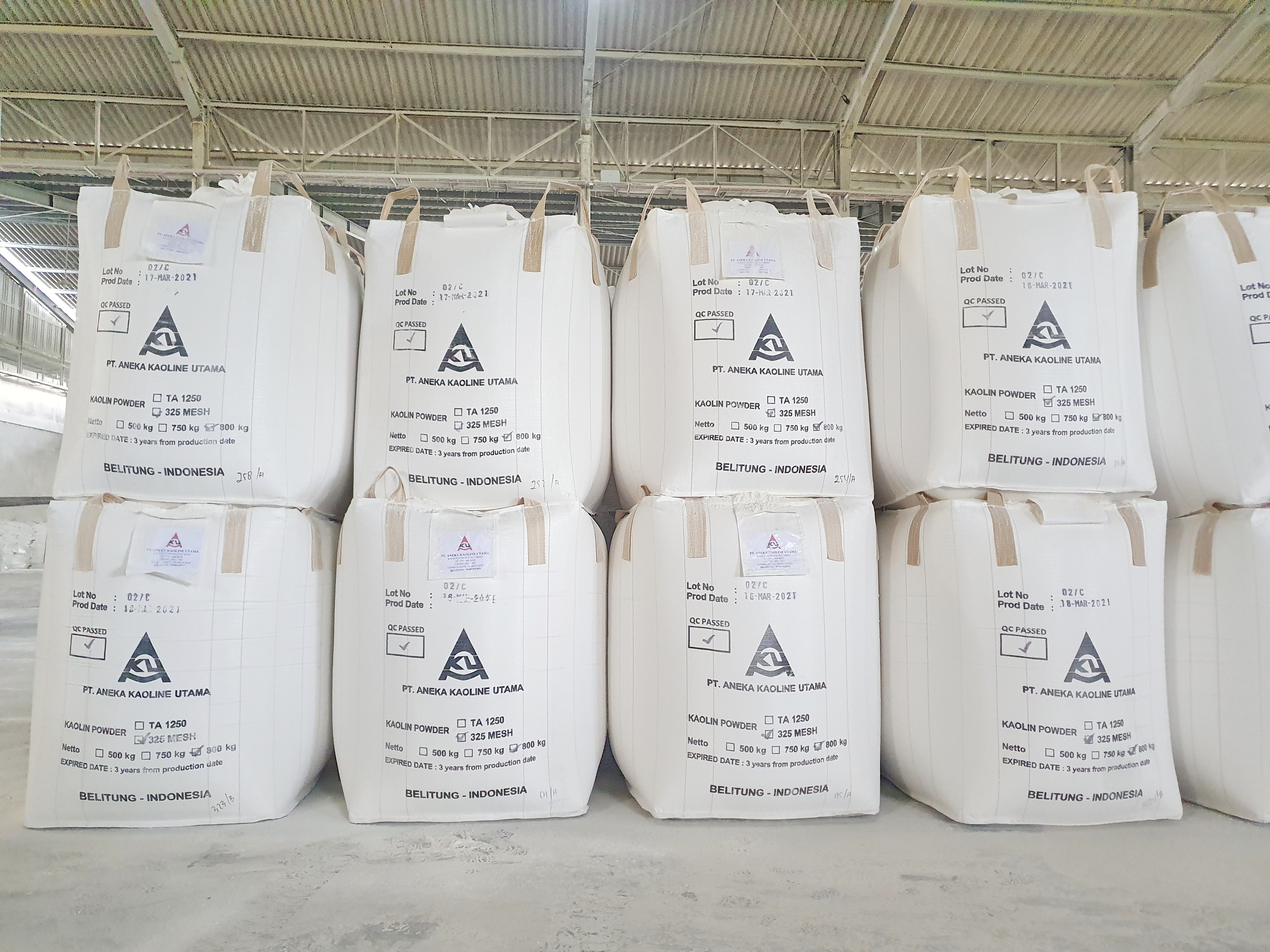 精制高岭土粉，500公斤，750公斤，800公斤包装（大袋）